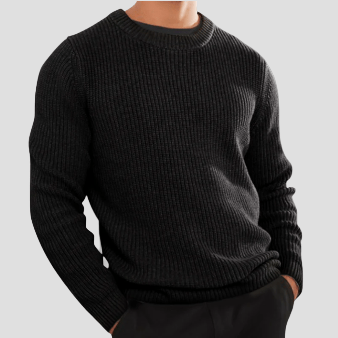 Olle | Herr bomullsblandning ribbad crewneck sweater