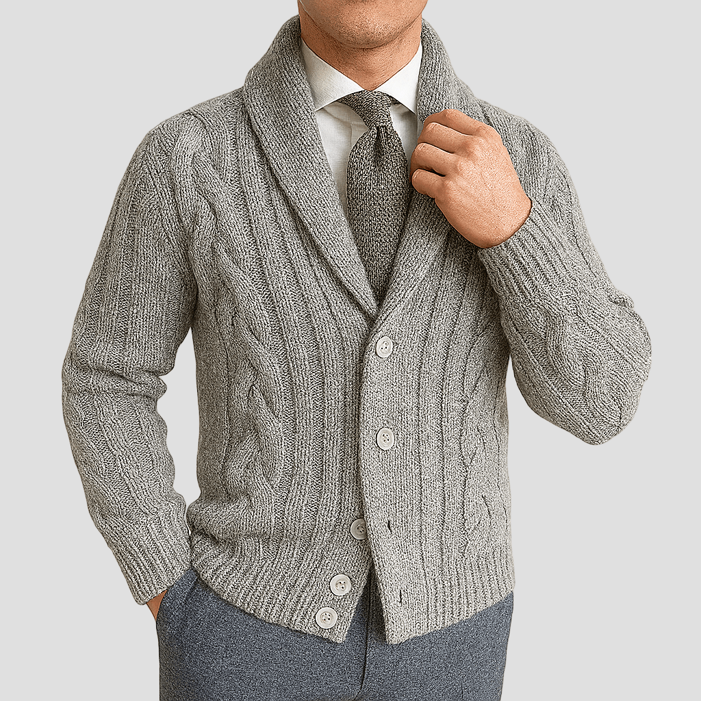 Kalle | Kabelstickad sjal cardigan sweater