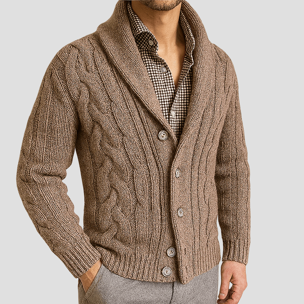 Kalle | Kabelstickad sjal cardigan sweater