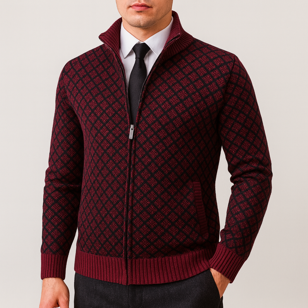 Maxwell | Figursydd Herr-Cardigan i Stickat Material