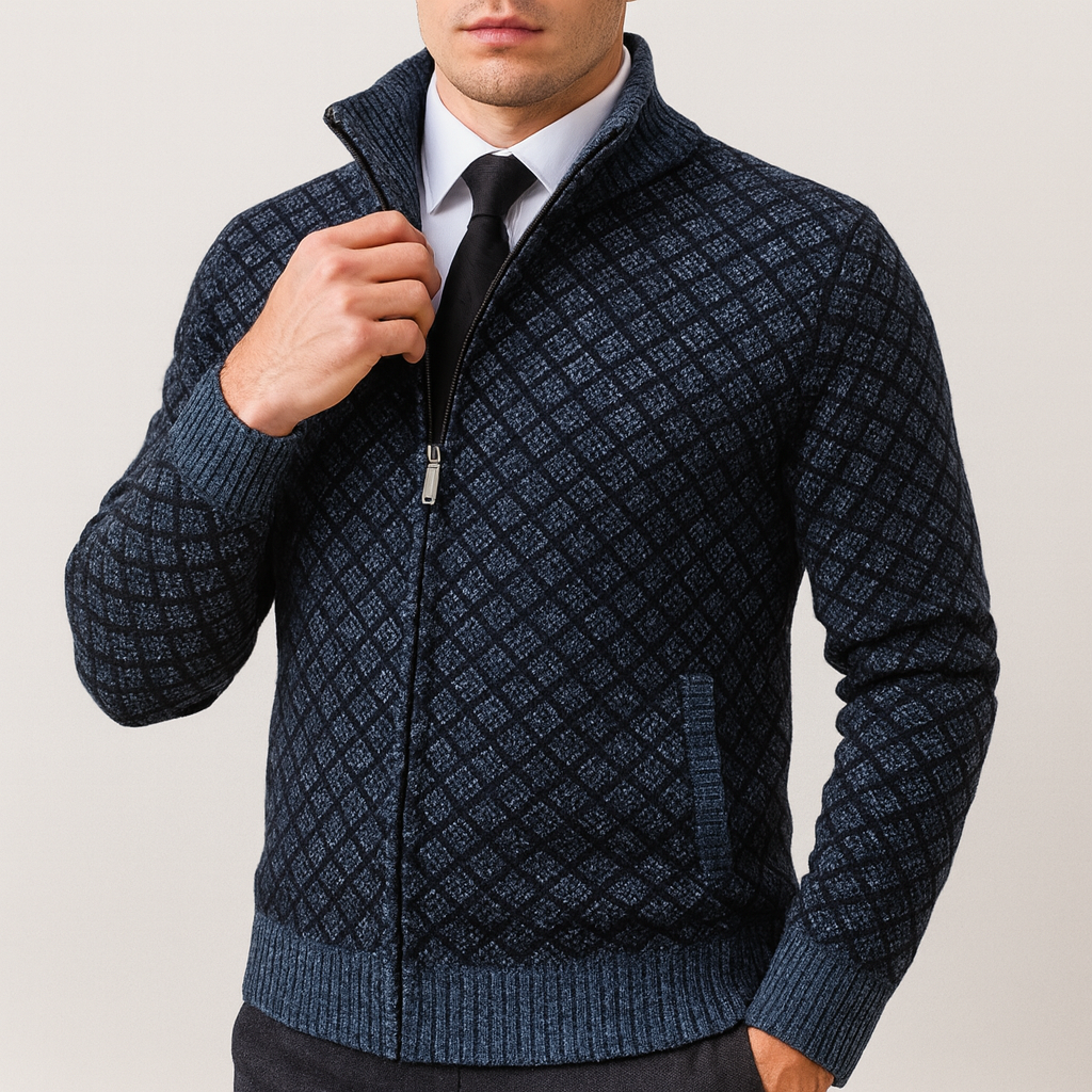 Maxwell | Figursydd Herr-Cardigan i Stickat Material