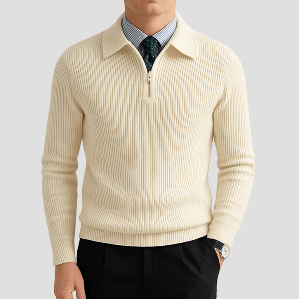 Johan | Stickad halva dragkedja polo sweater