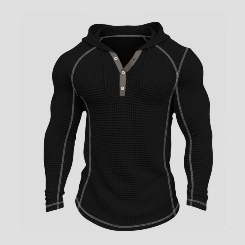 Benoît | Enfärgad våfflad långärmad casual huva