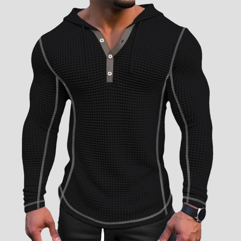 Benoît | Enfärgad våfflad långärmad casual huva