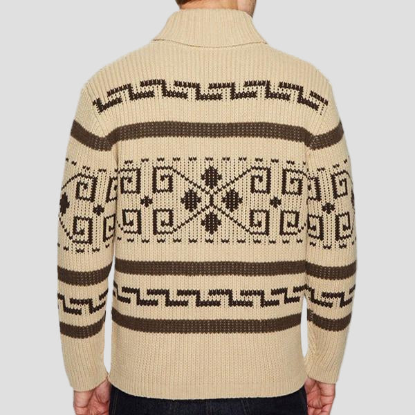 Oliver | Geometrisk Stickad Herr-Cardigan med Slag