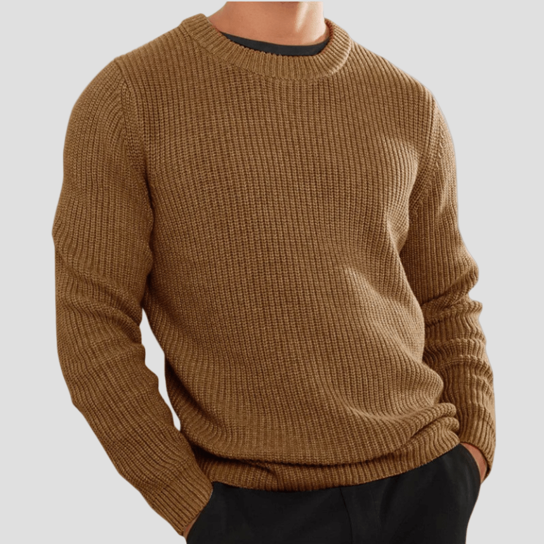 Olle | Herr bomullsblandning ribbad crewneck sweater