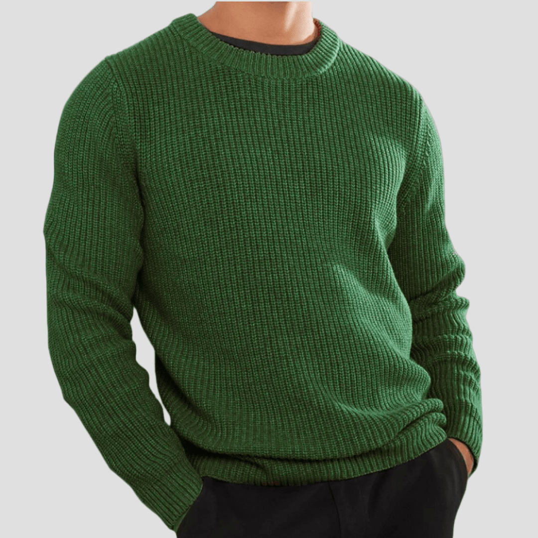 Olle | Herr bomullsblandning ribbad crewneck sweater