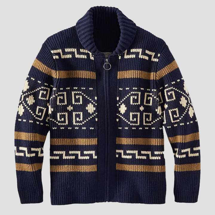 Oliver | Geometrisk Stickad Herr-Cardigan med Slag