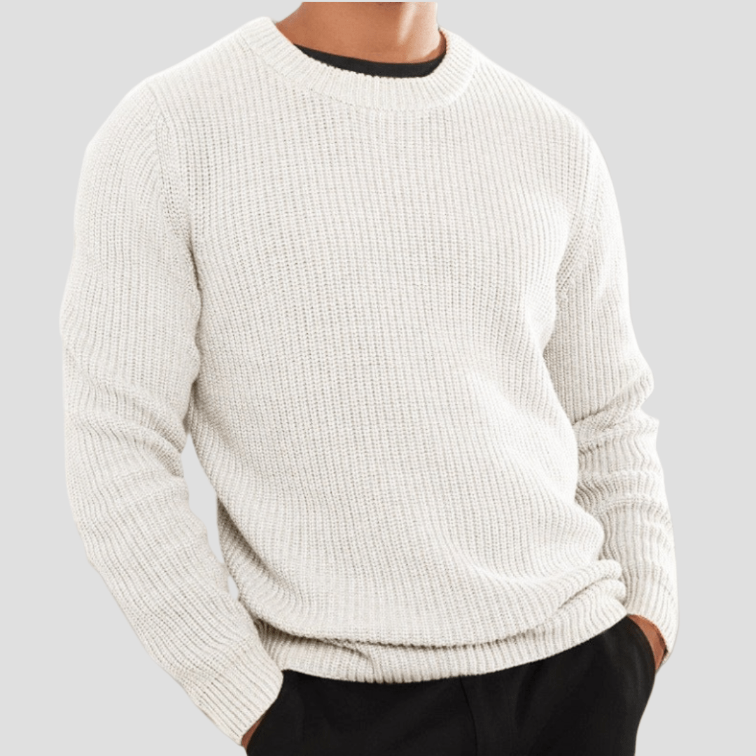 Olle | Herr bomullsblandning ribbad crewneck sweater