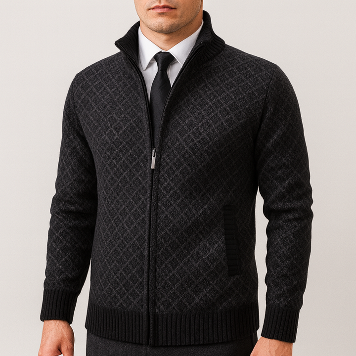 Maxwell | Figursydd Herr-Cardigan i Stickat Material