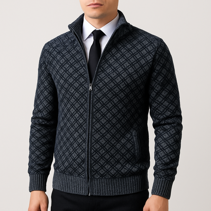 Maxwell | Figursydd Herr-Cardigan i Stickat Material