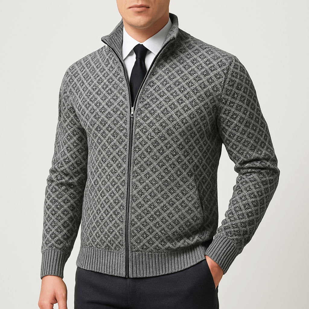 Maxwell | Figursydd Herr-Cardigan i Stickat Material