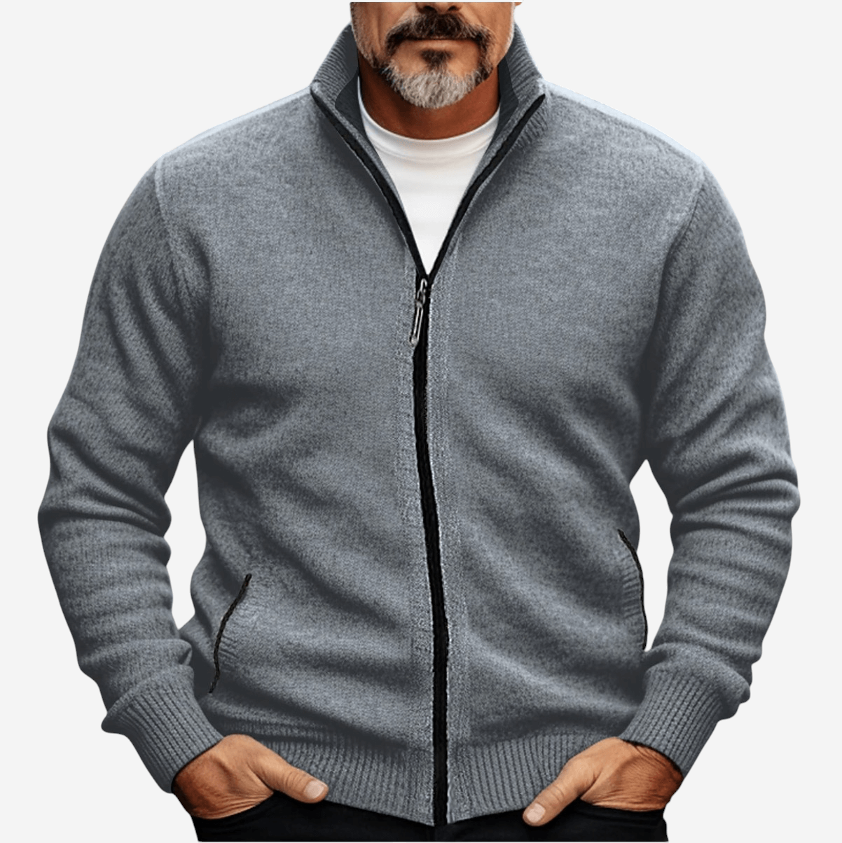 Hampus | Herrarnas Hel-Dragkedja Stickad Cardigan
