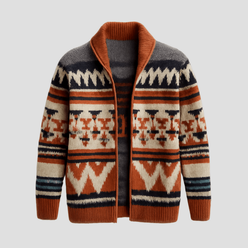Dominic | Geometrisk dragkedja stickad cardigan