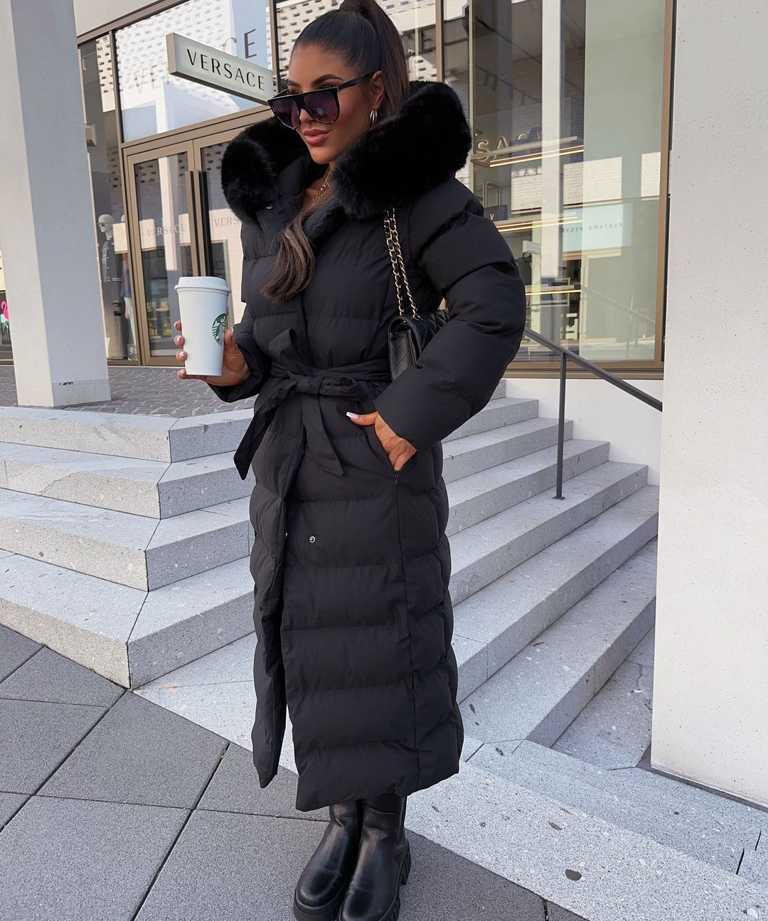 Eva | Dam Svart Bältad Vinterparka