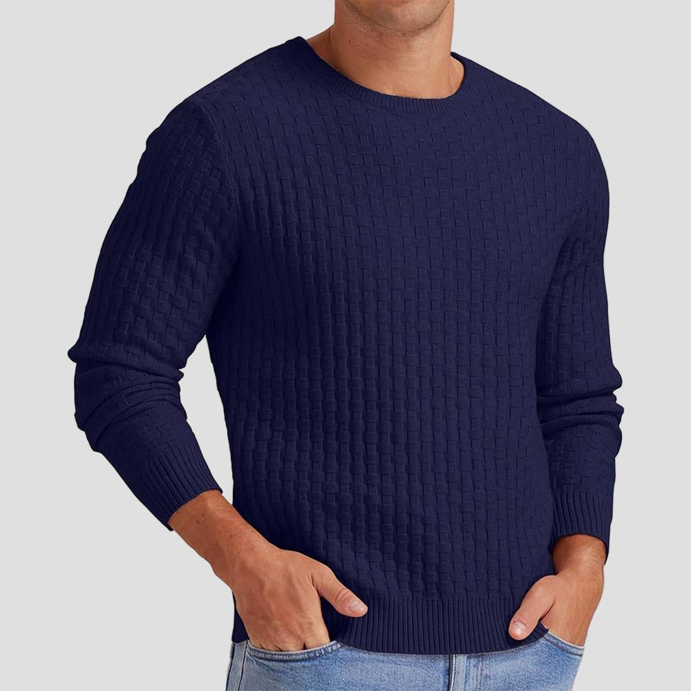 Måns | Våfflad stickad enfärgad crewneck sweater