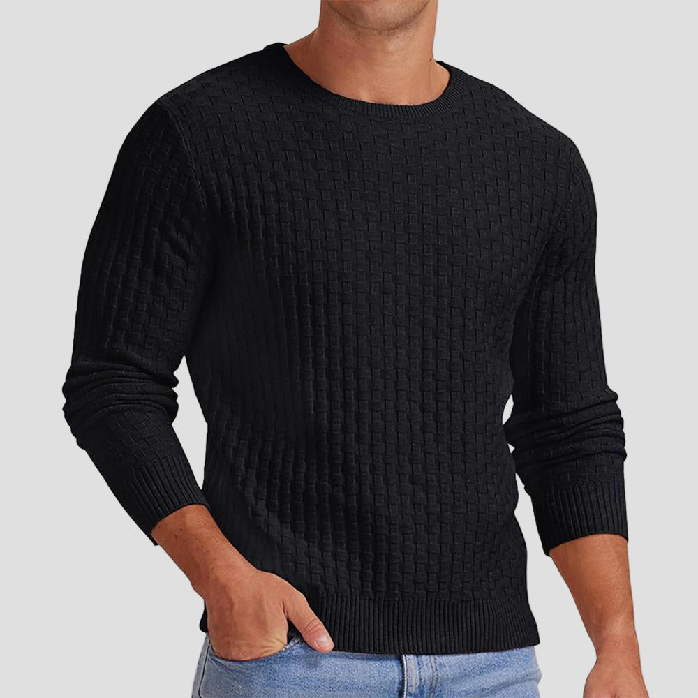 Måns | Våfflad stickad enfärgad crewneck sweater